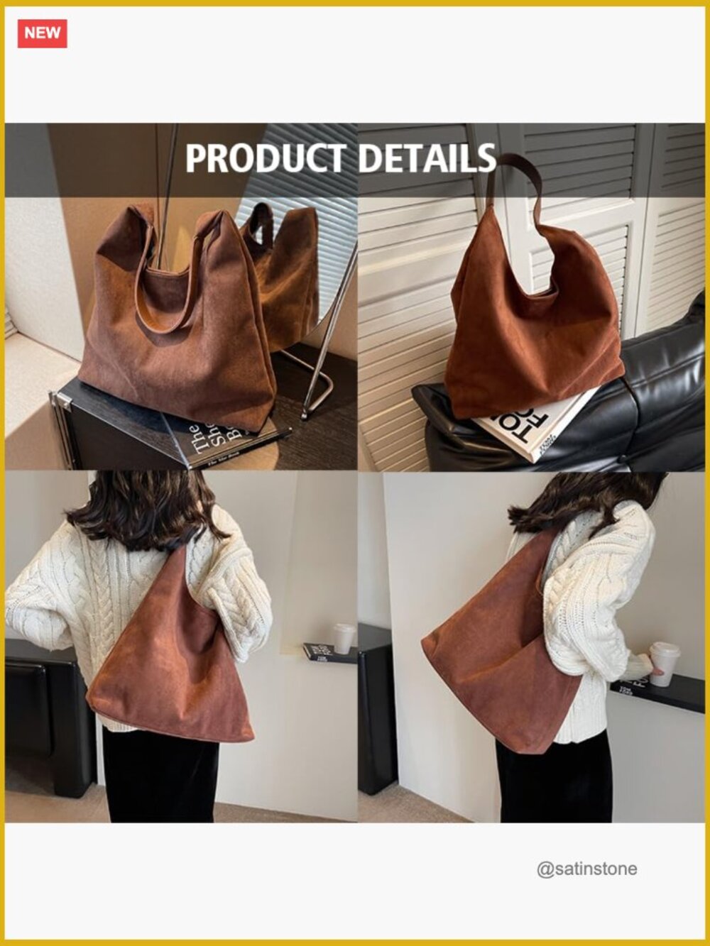 Faux Suede Large Capacity Tote Bag for Women Everyday Purse - Picture 2 of 7